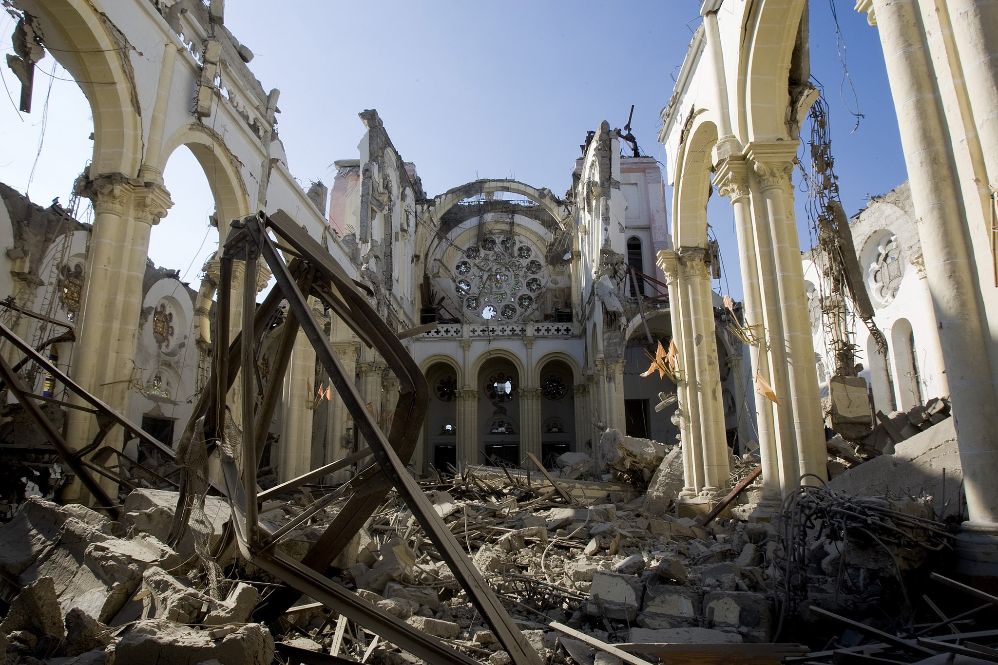 rubbles of the cathedral after the earthquake that his the capital port au prince, haiti in january 2010
