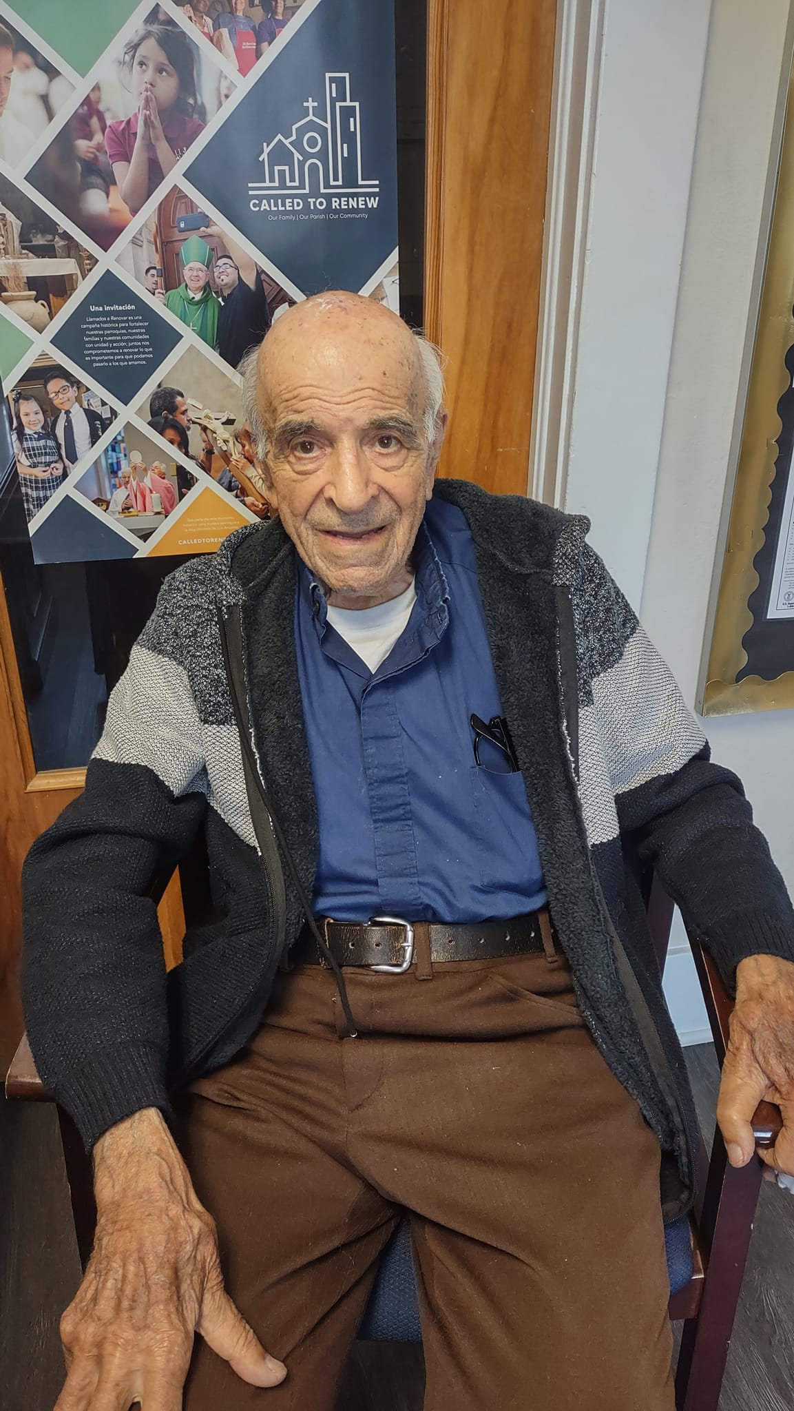 Fr Xavier Colleoni smiles for the camera. He is older now, but still looking great for 95-years old.